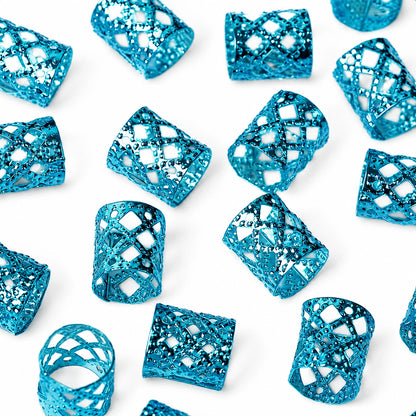 Blue Hollow Braid Rings