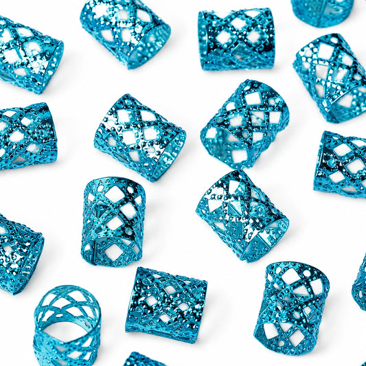 Blue Hollow Braid Rings